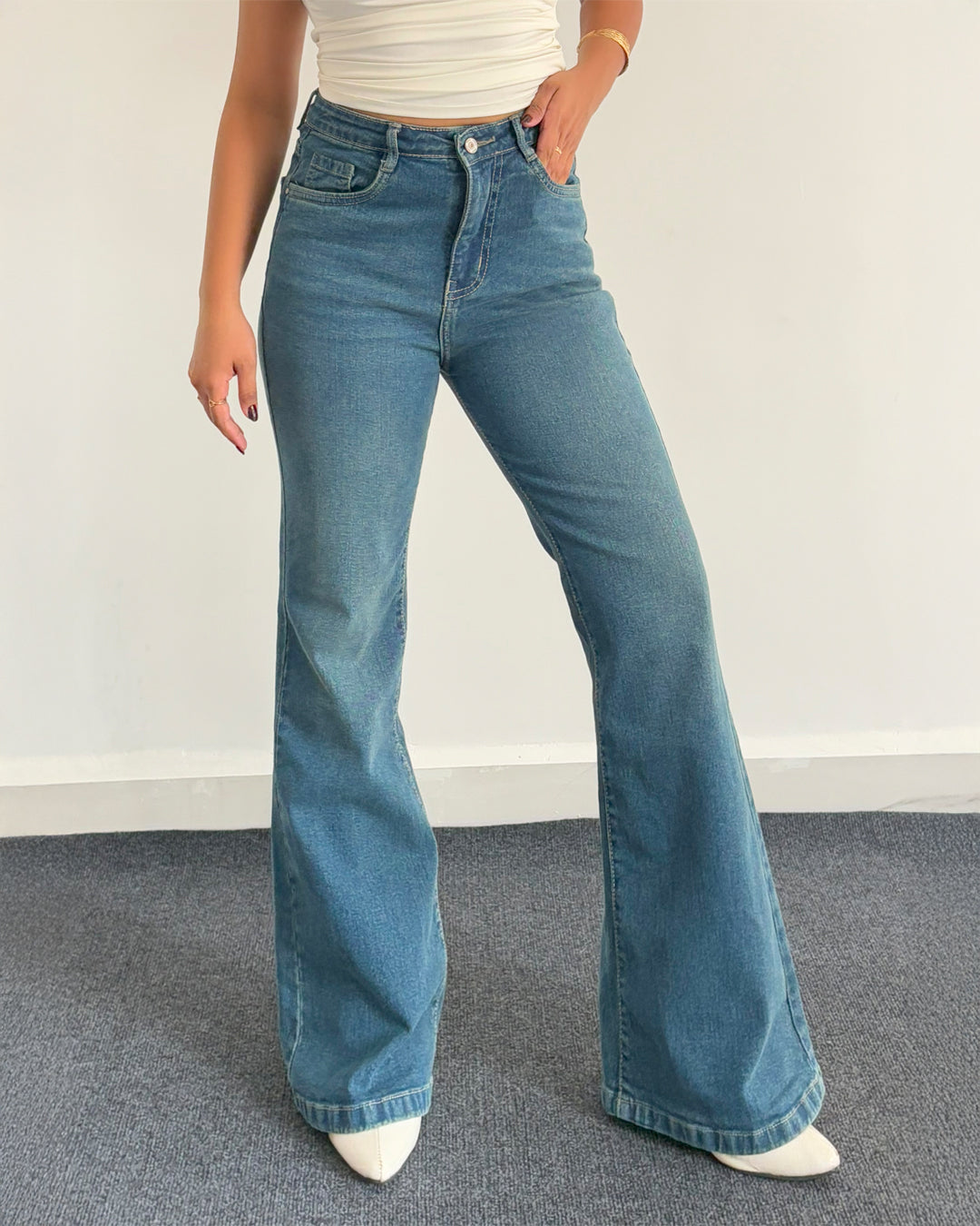 Premium Blue Vintage Washed Bootcut Jeans