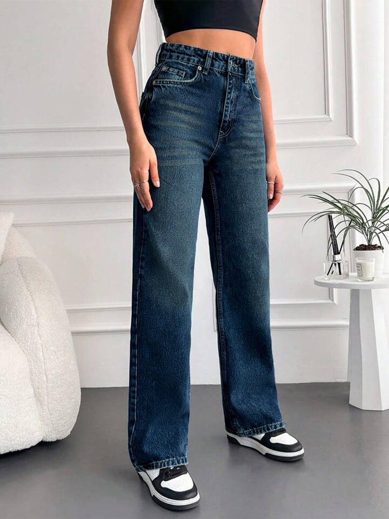 Slate Blue Tinted Stretchable Straight Leg Jeans