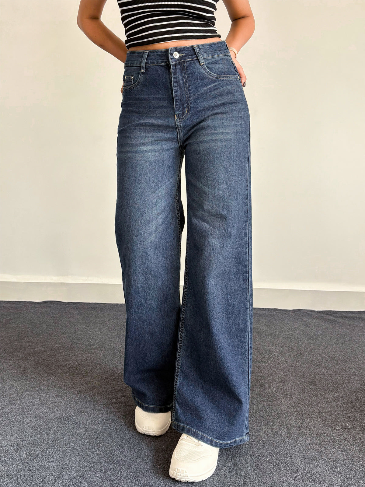 Luxe Vintage Blue Cat Whisker Stretchable Super Wide Leg Jeans