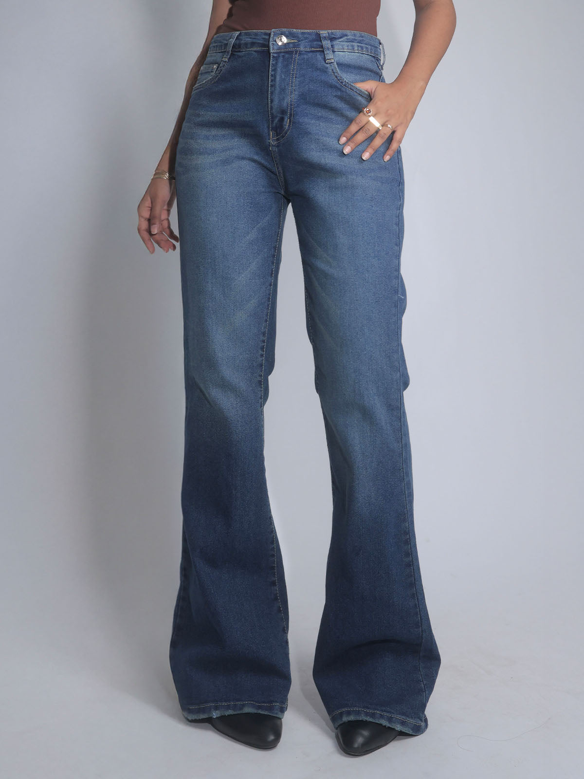 Galactic Blue Tinted Y2K Bootcut Jeans