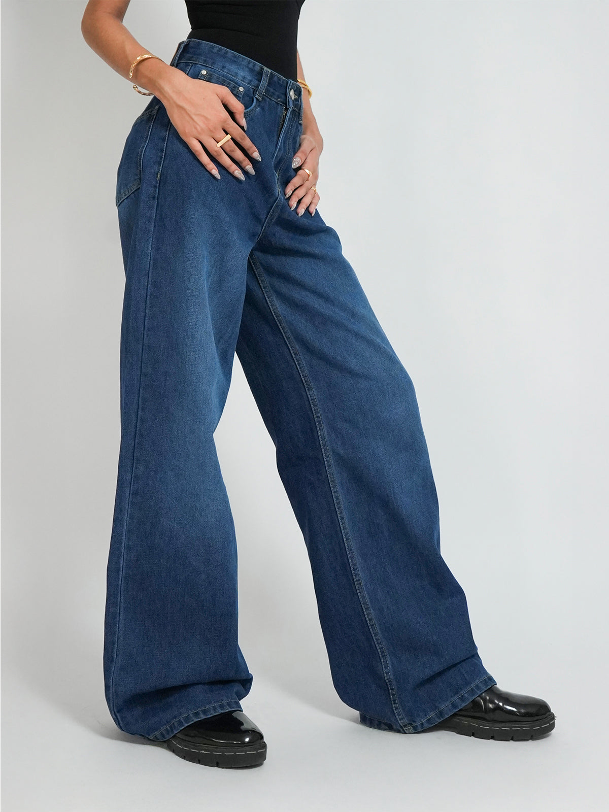 Classic Blue Washed Wide Leg Jeans