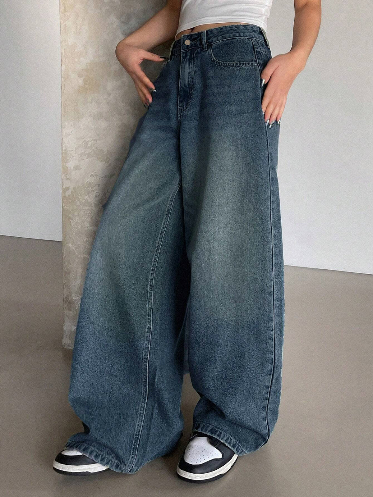 Gothic Blue Tinted Super Wide Leg Jeans