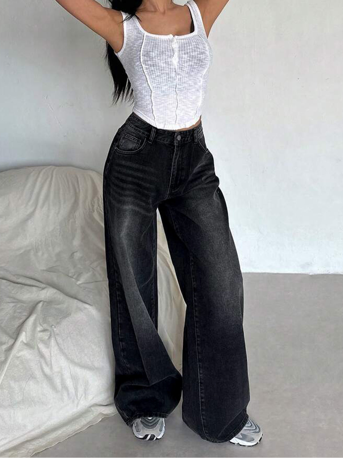 Retro Black Washed Super Wide Leg