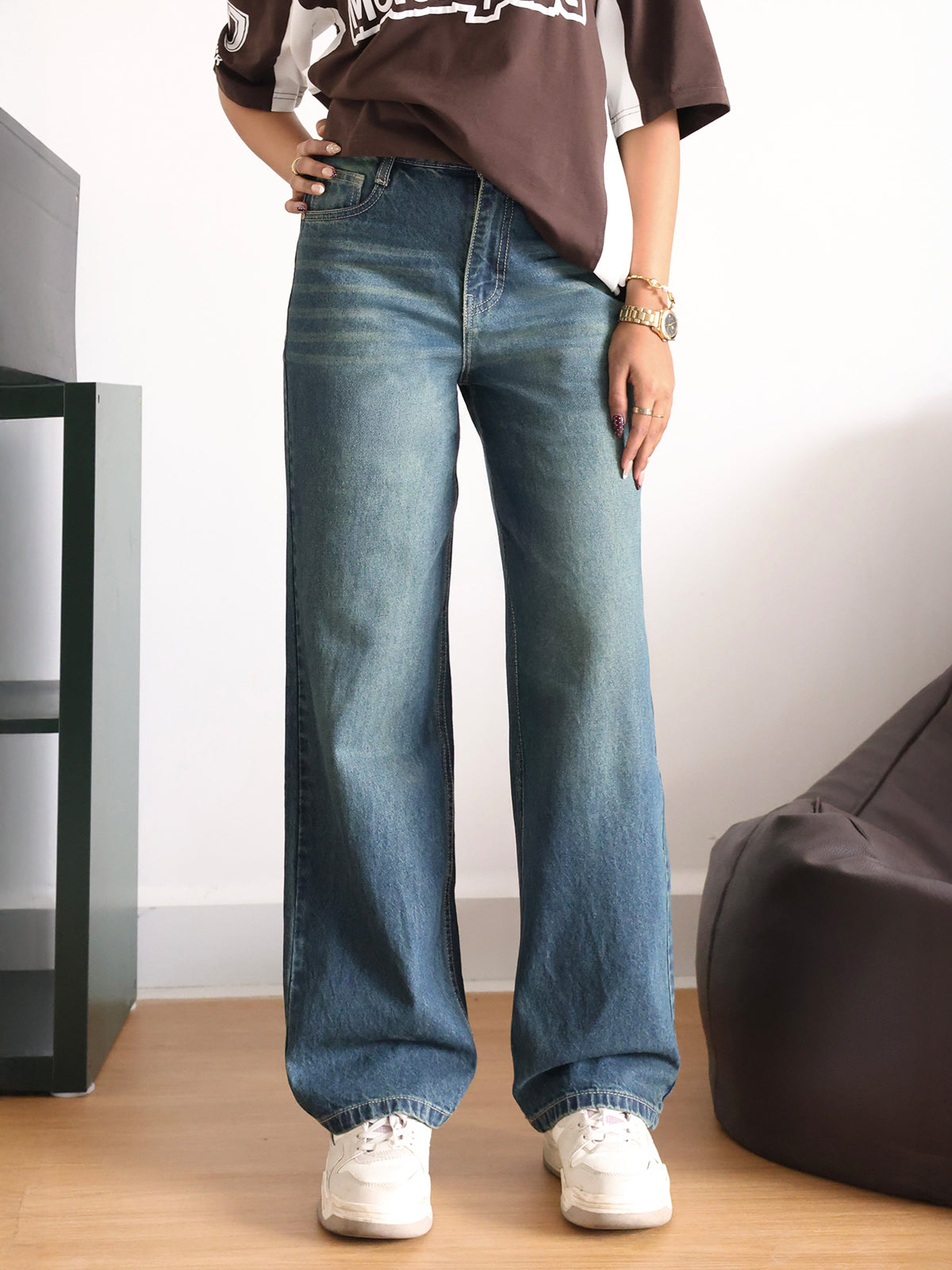 Moonlight Green Tinted Straight Leg Jeans