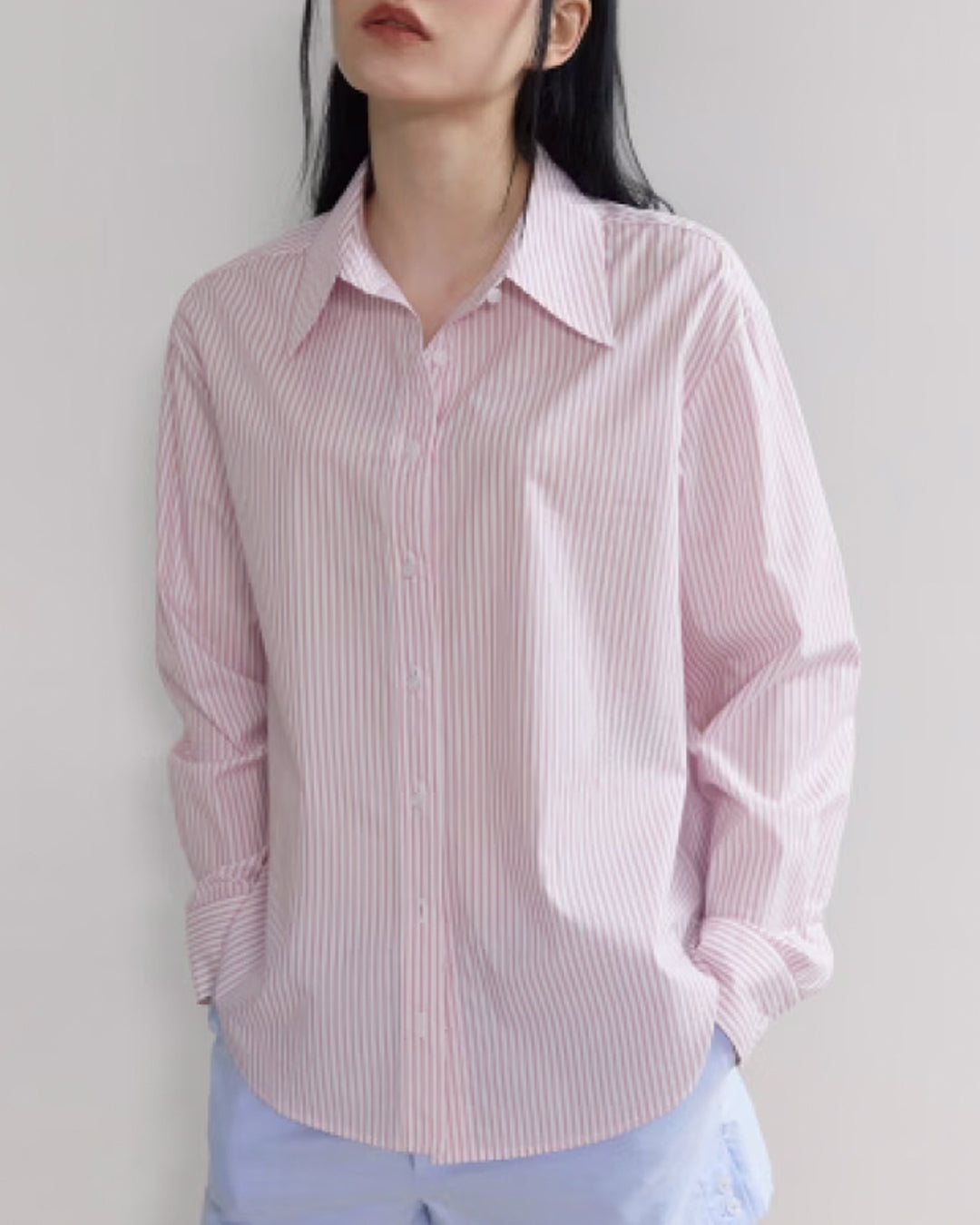 Soft Pink Striped Drop Shoulder Shirt