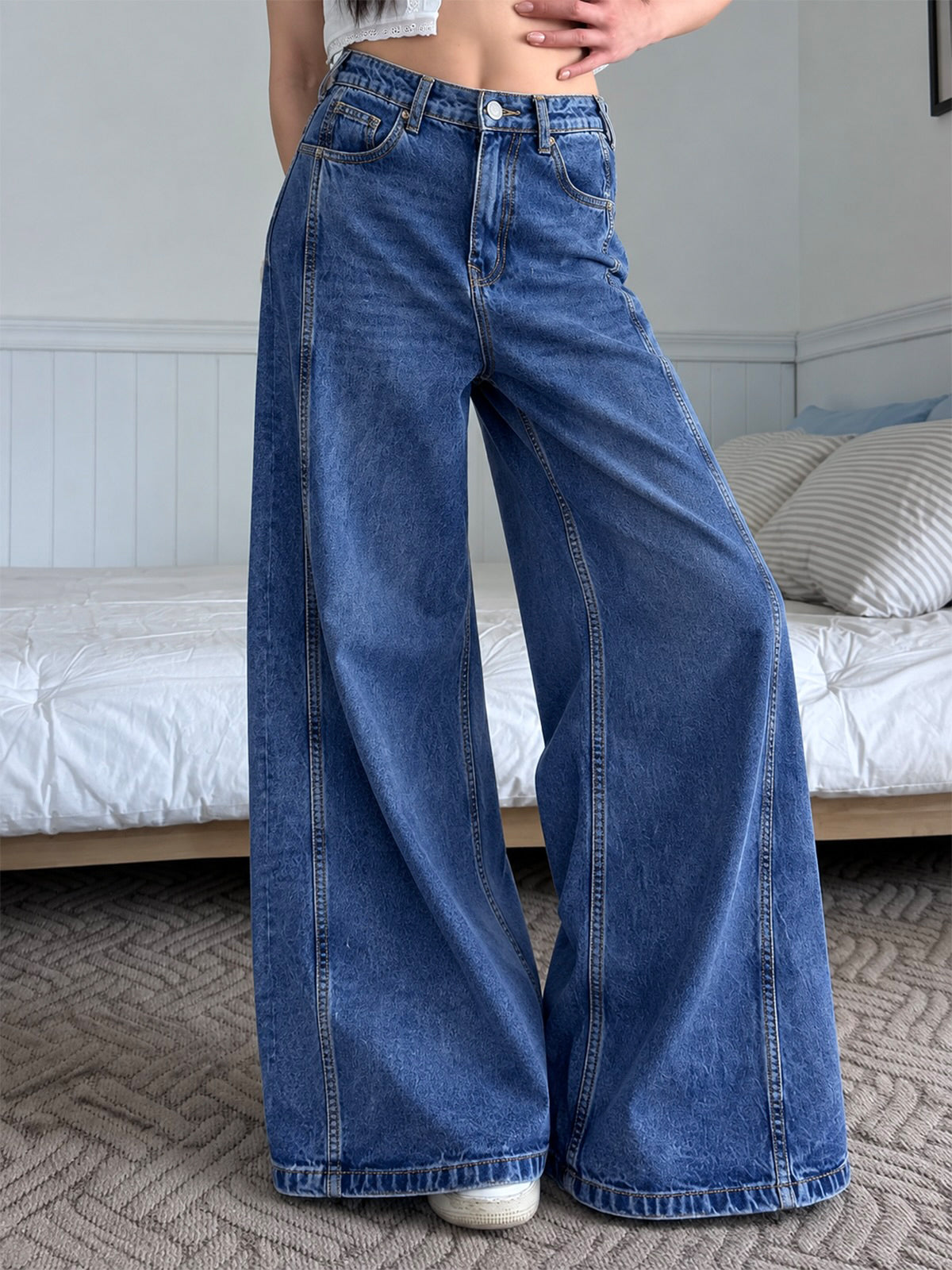 Air Blue Side Panelled Ultra Wide Leg Jeans