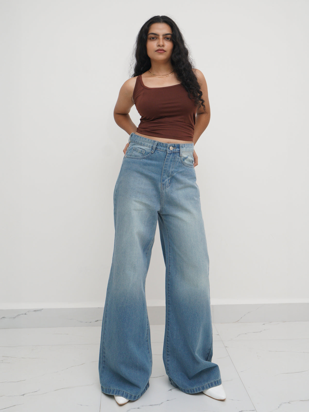 Faded Blue Washed Ultra Wide Leg Jeans