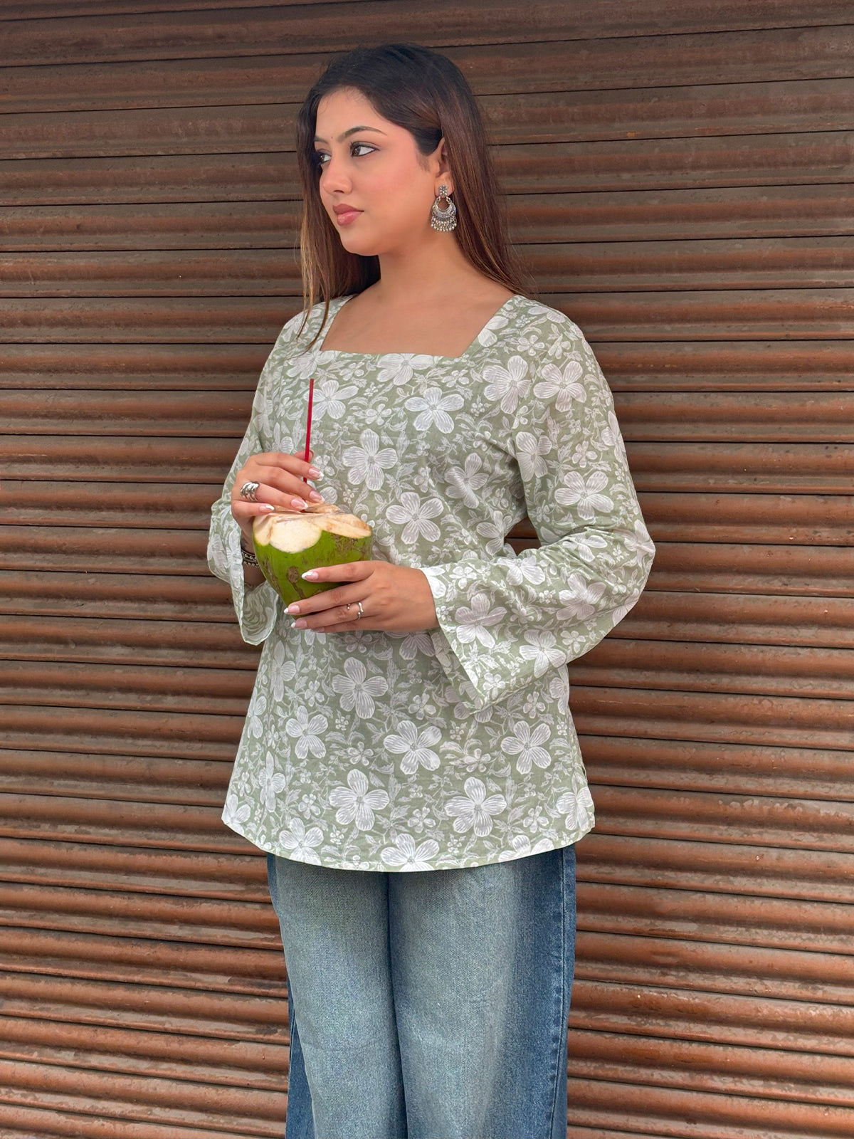 Pallavi Square Neck Flared Sleeve Short Kurti