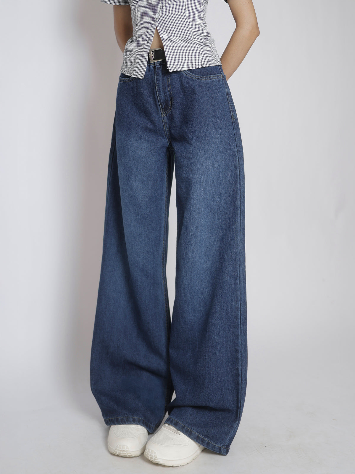 Classic Blue Washed Wide Leg Jeans