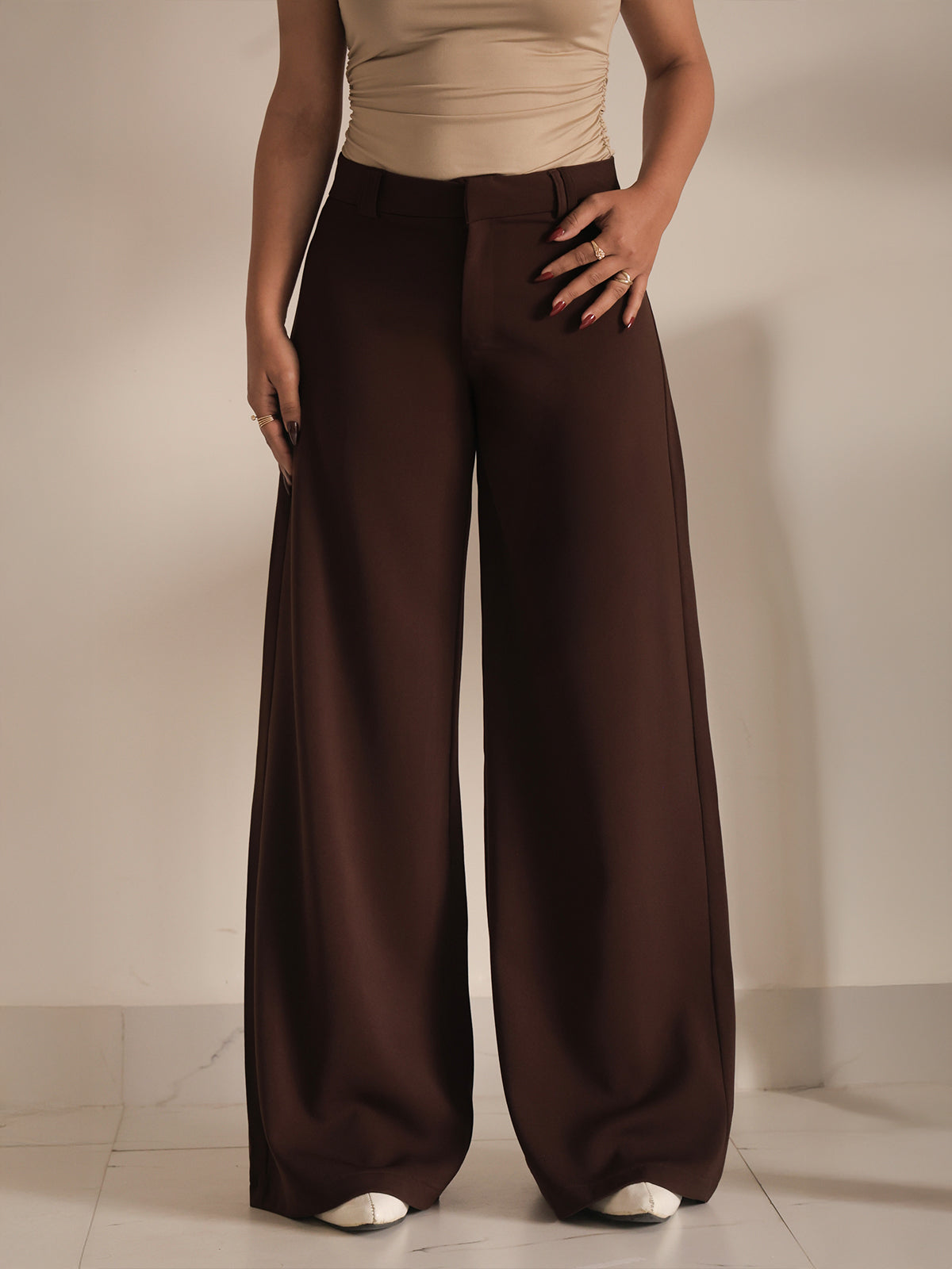 Chocolate Brown Low Waist Wide Leg Korean Pants