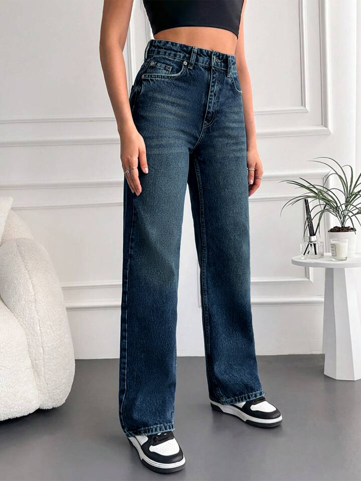 Slate Blue Tinted Stretchable Straight Fit Jeans