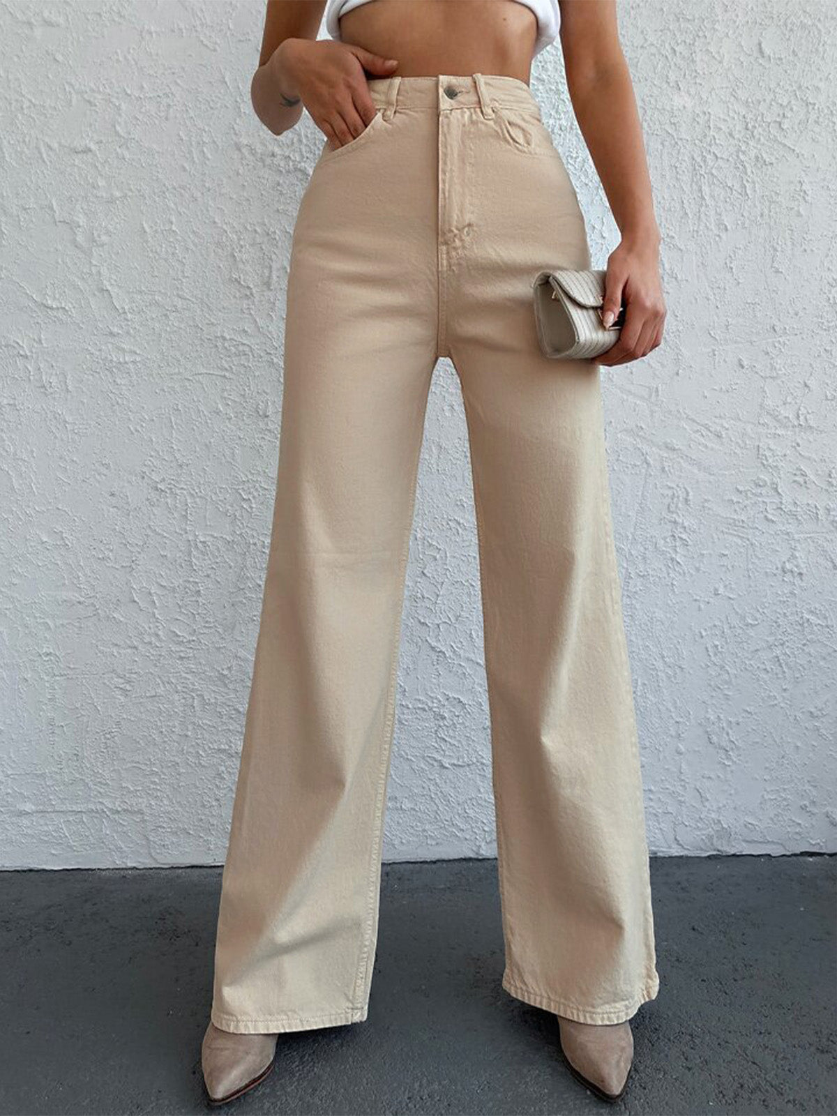 Beige Wide Leg Jeans