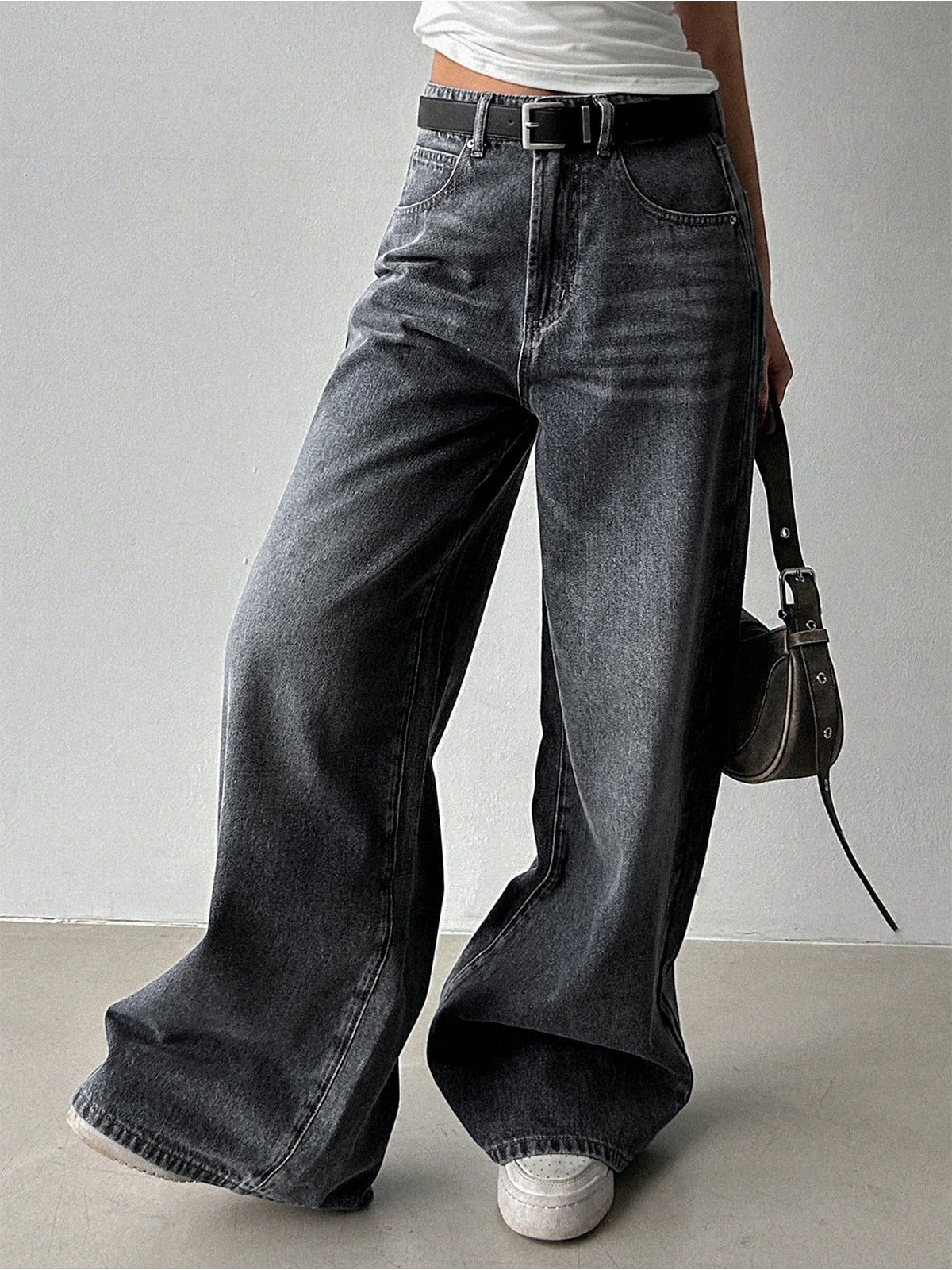 80'S Ash Grey Washed Super Wide Leg