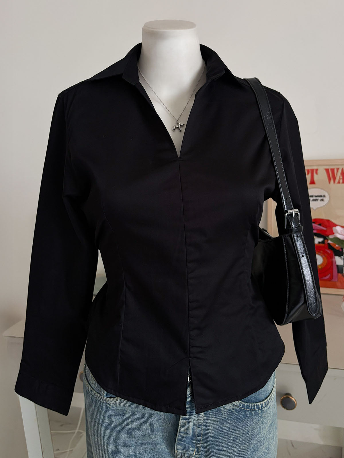 True Black Corset Fitted Shirt