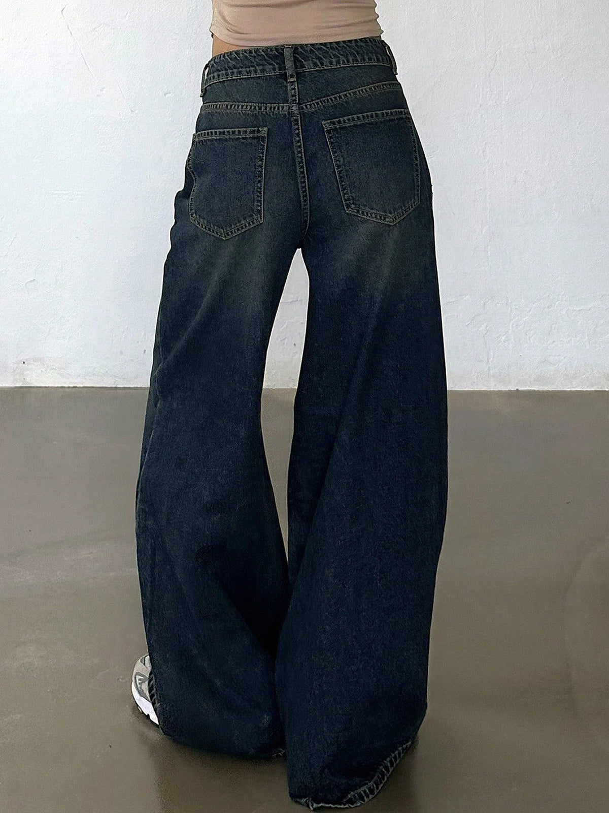Retro Slate Blue Washed Super Wide Leg Jeans