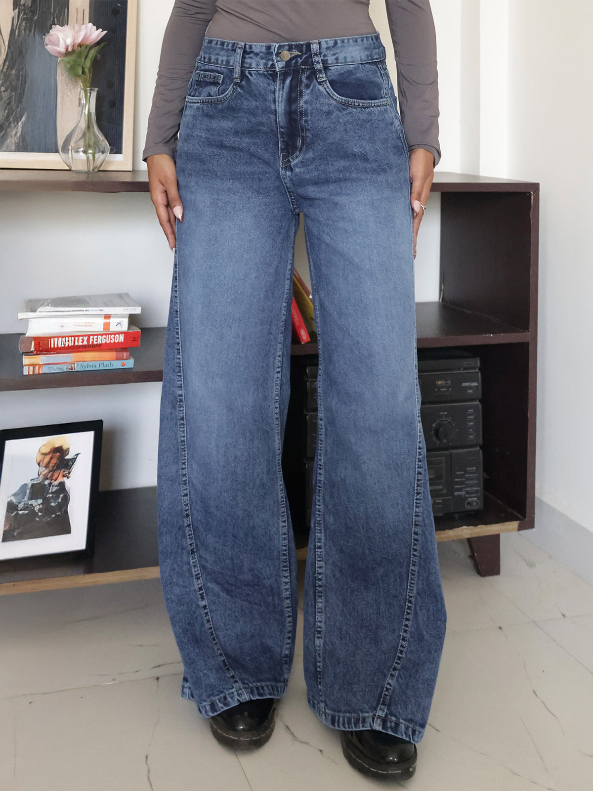 Breezy Blue Panelled Wide Leg Jeans