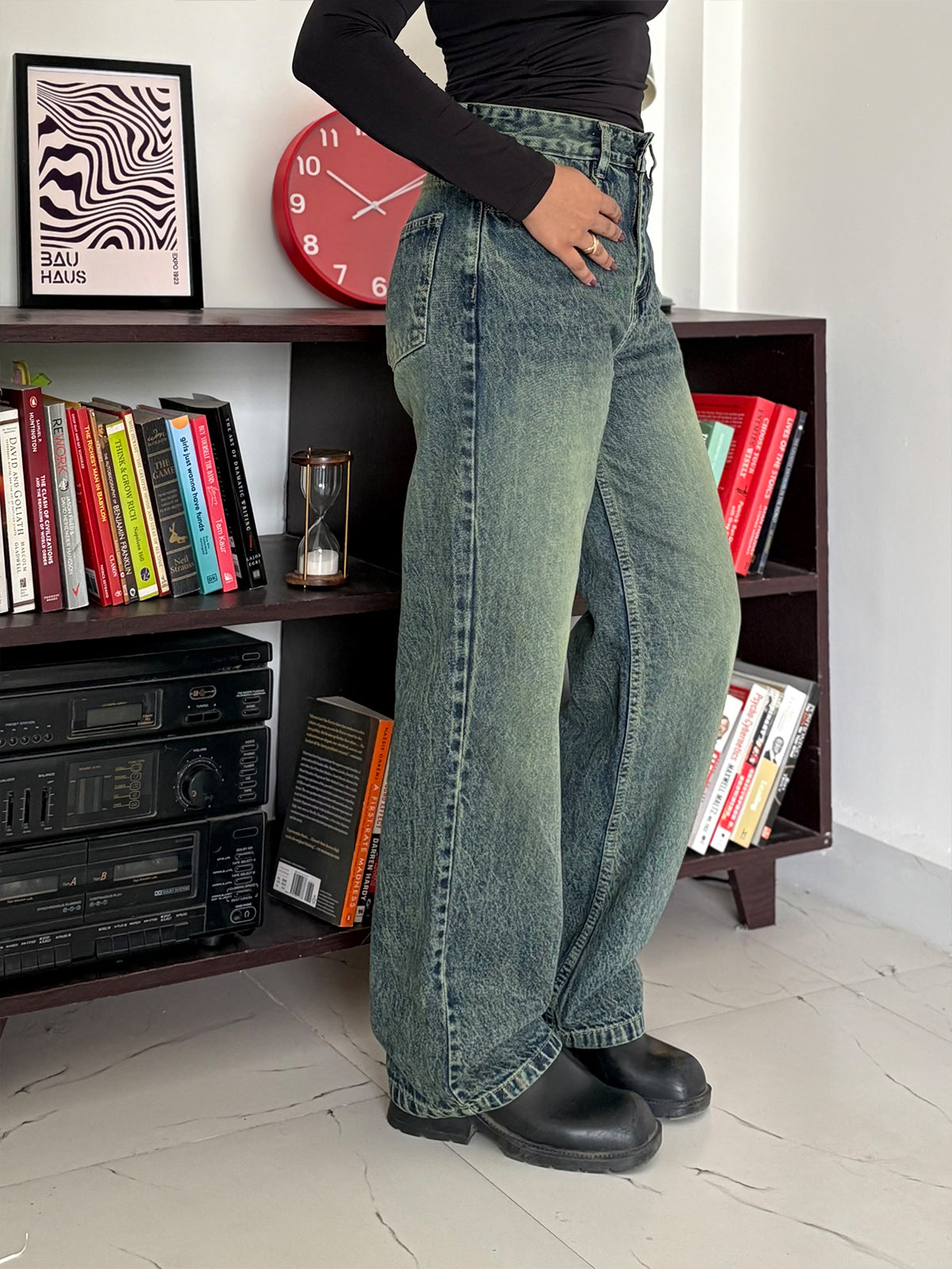 Cyber Green Acid Wash Straight Fit Jeans