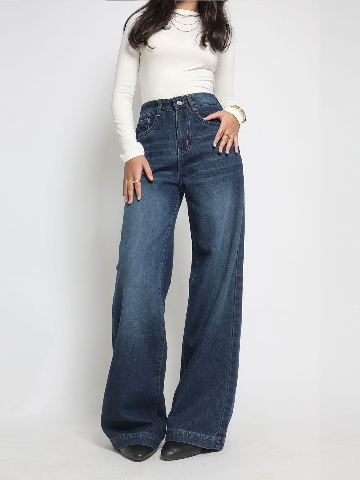 Starry Blue Washed Super Wide Leg Jeans