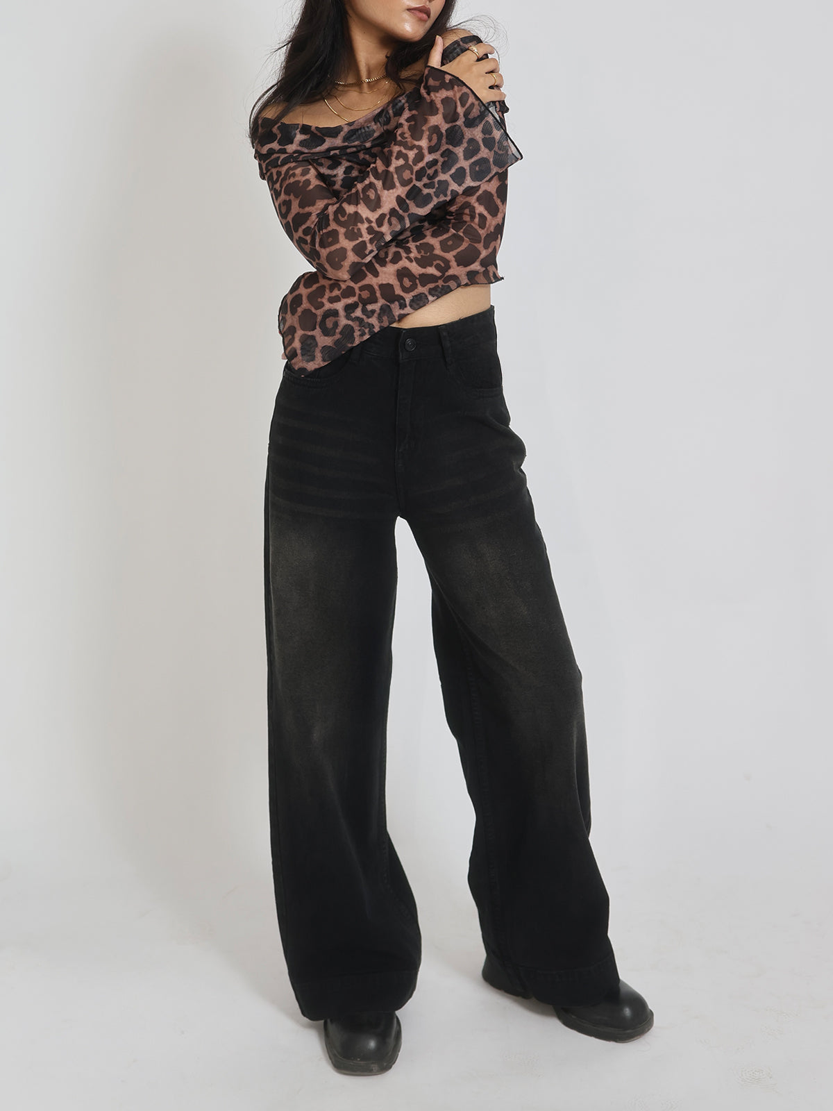 Starry Black Tinted Wide leg Jeans