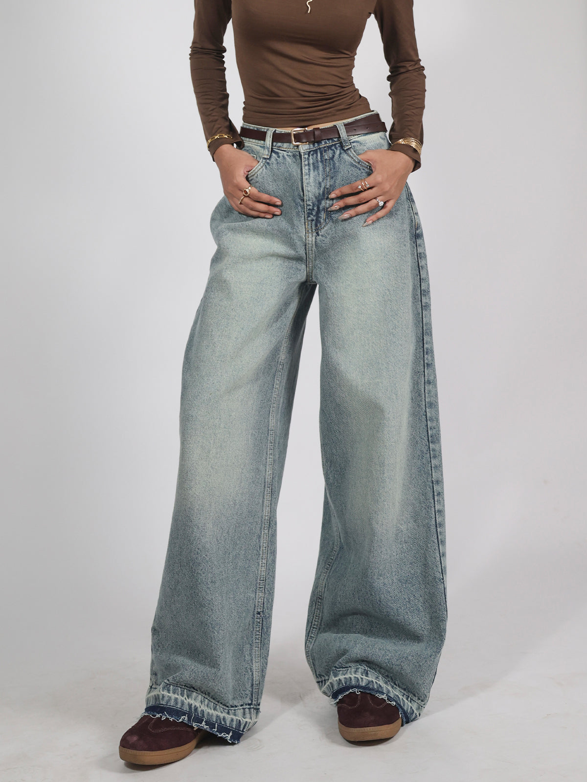 Ash Blue Washed Super Wide Leg Jeans