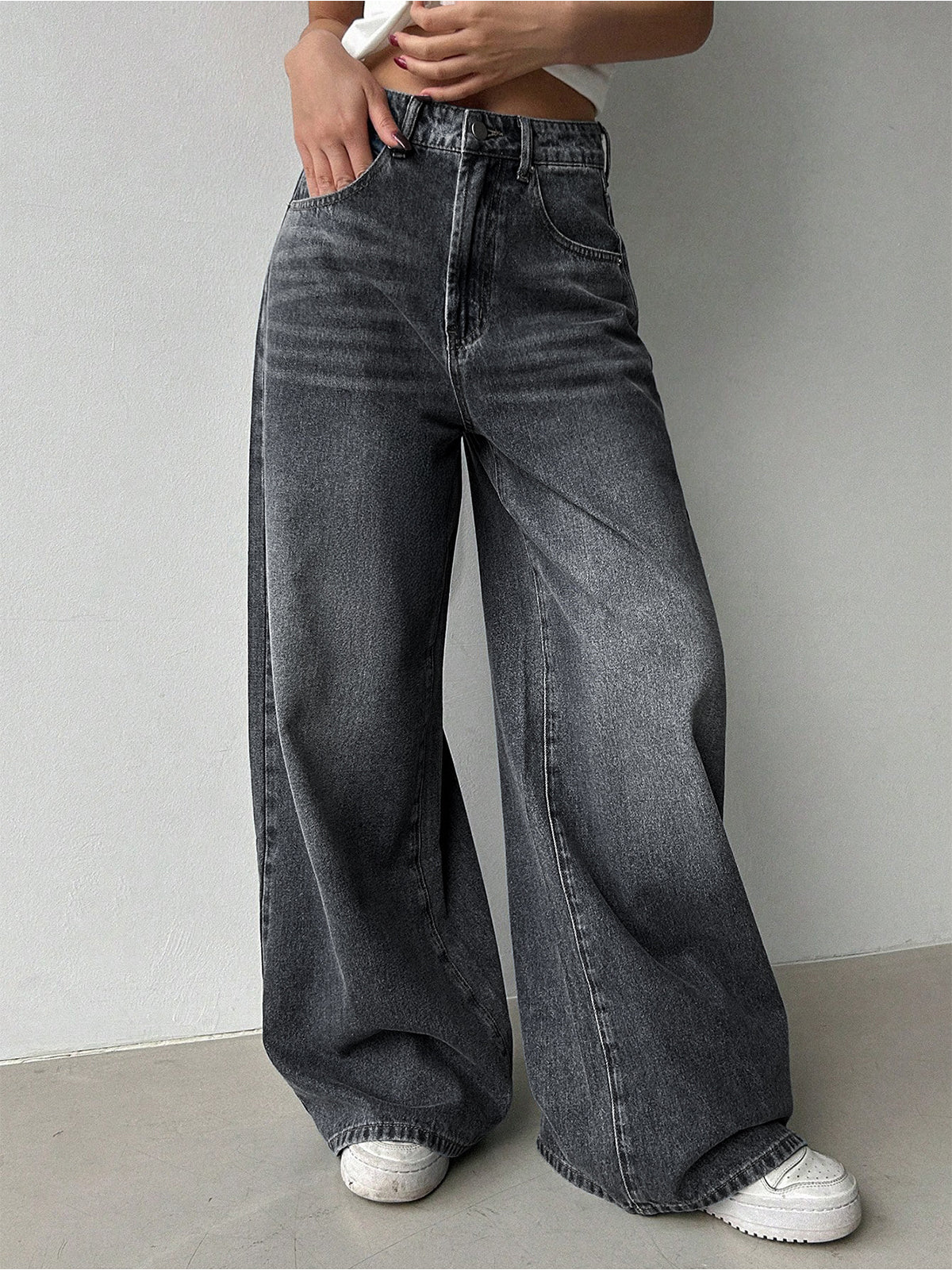 80'S Ash Grey Washed Super Wide Leg