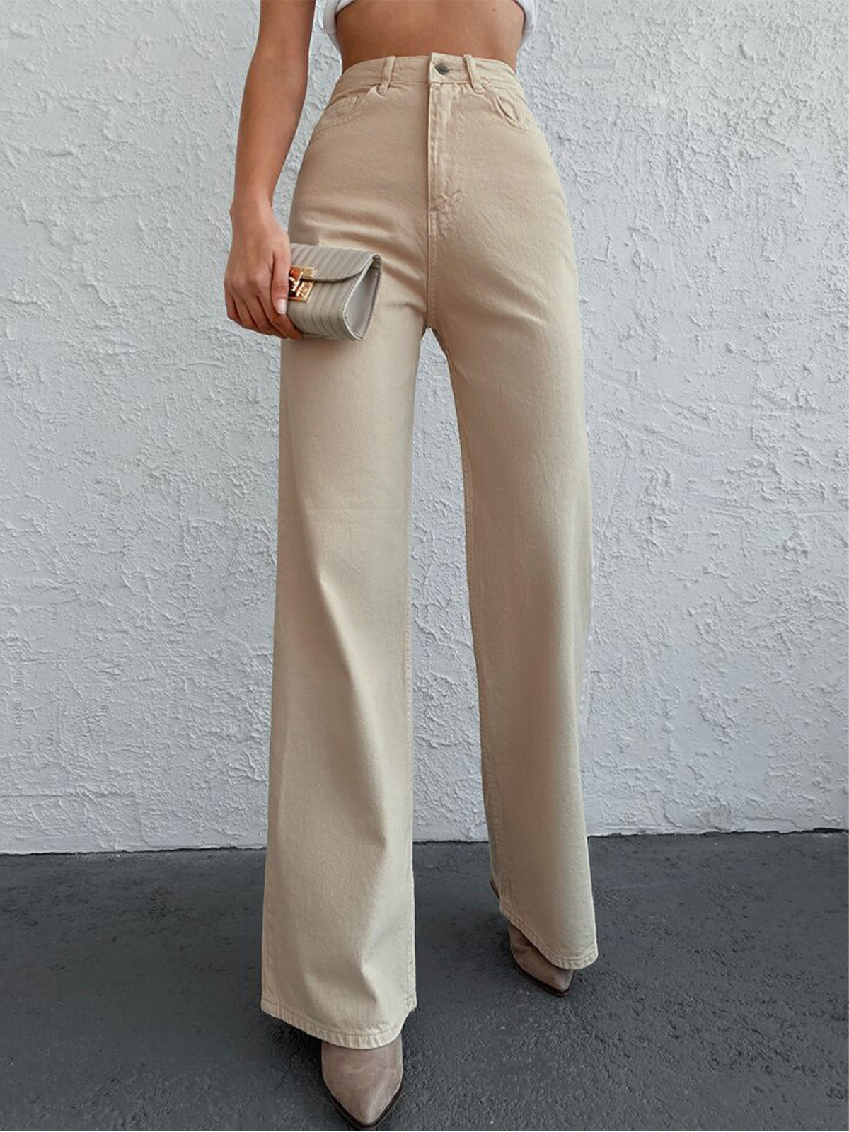 Beige Wide Leg Jeans