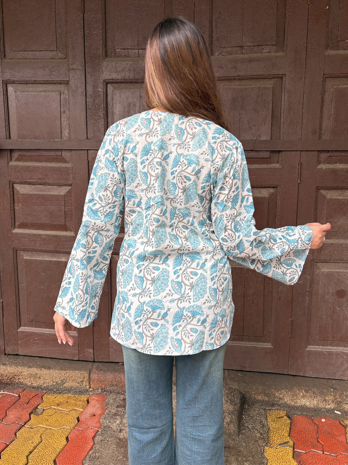 Garima V-Neck Flared Sleeve Short Kurti