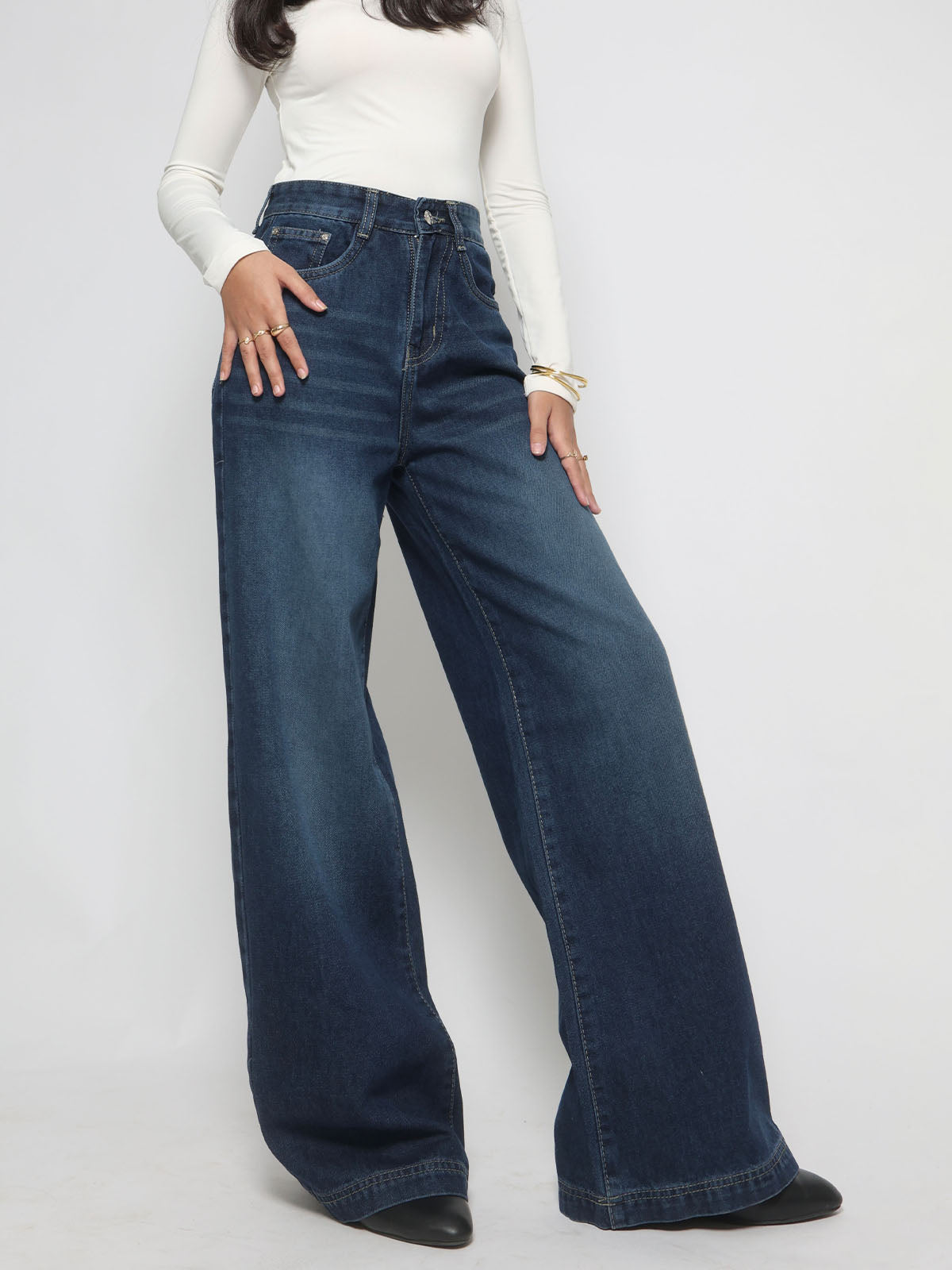 Starry Blue Washed Super Wide Leg Jeans