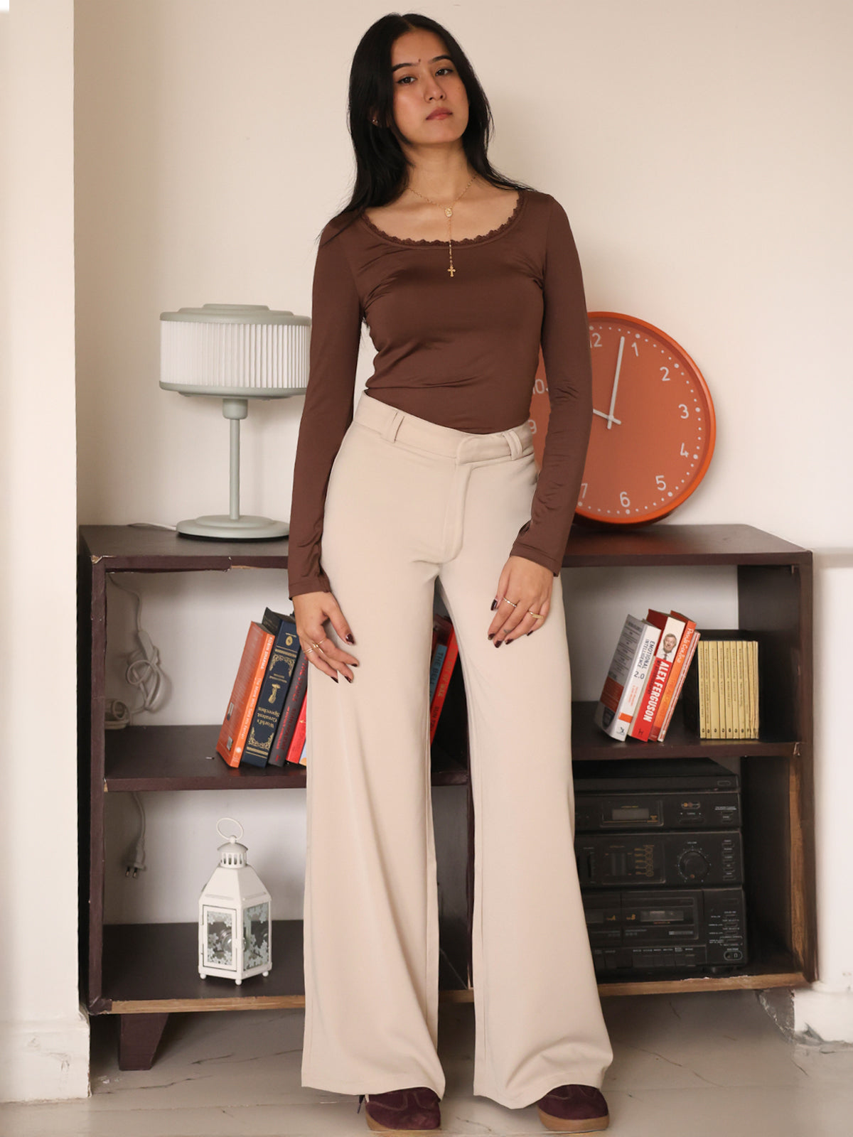 Muted Beige Low Waist Wide Leg Korean Pants