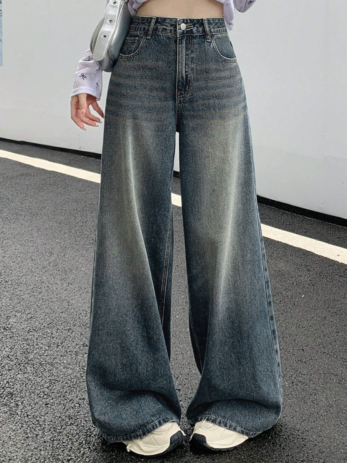 Aurora Blue Washed Super Wide Leg Jeans