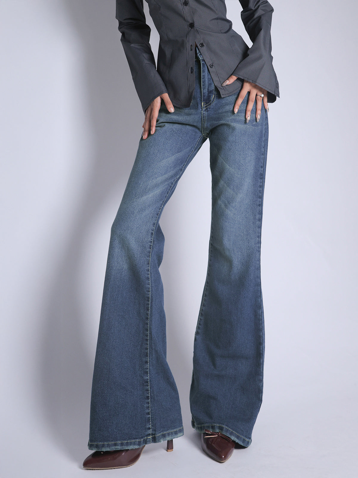 Galactic Blue Tinted Y2K Bootcut Jeans