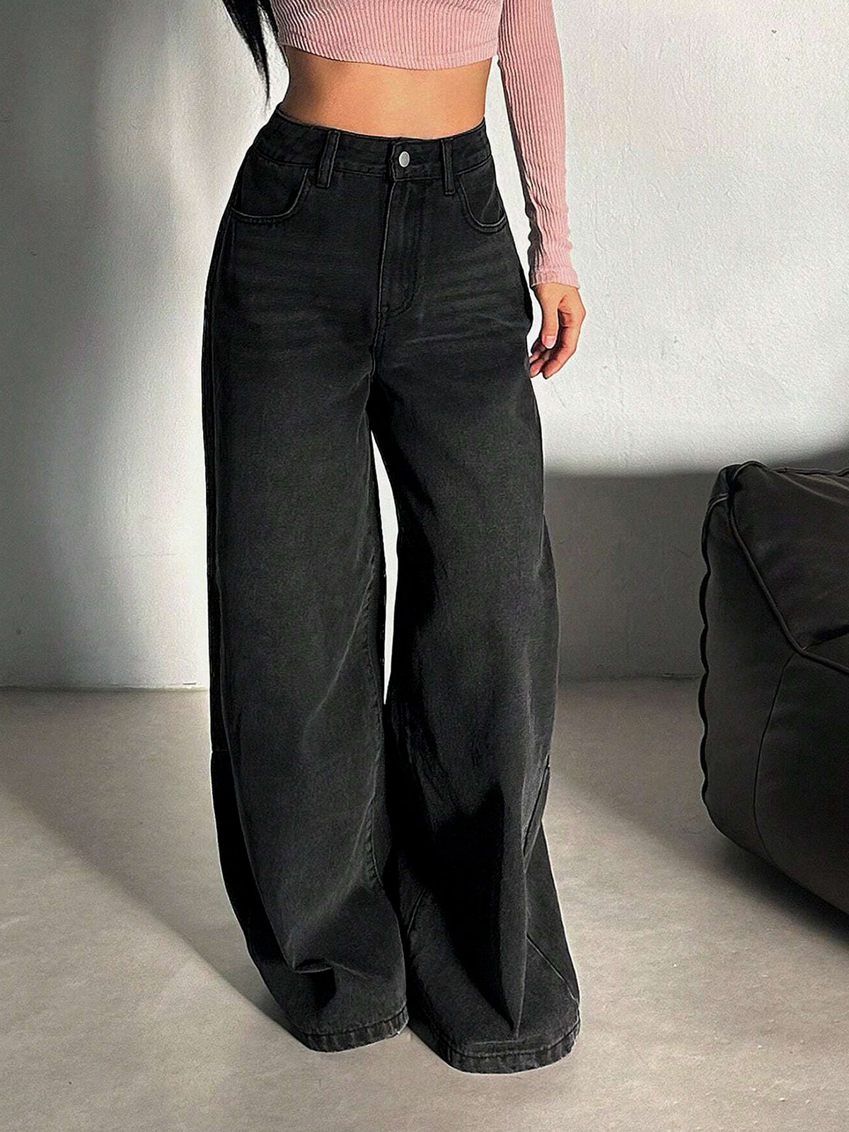 80s Graphite Black Super Wide Leg Jeans