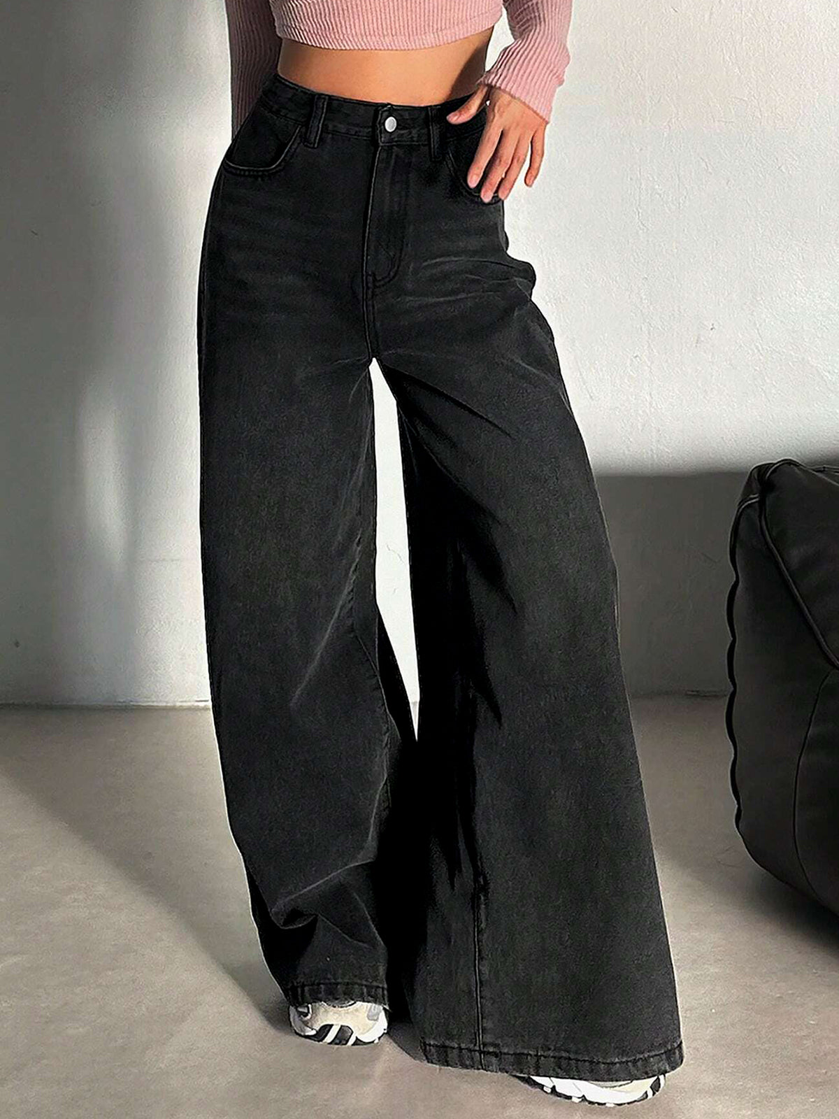 80s Graphite Black Super Wide Leg Jeans