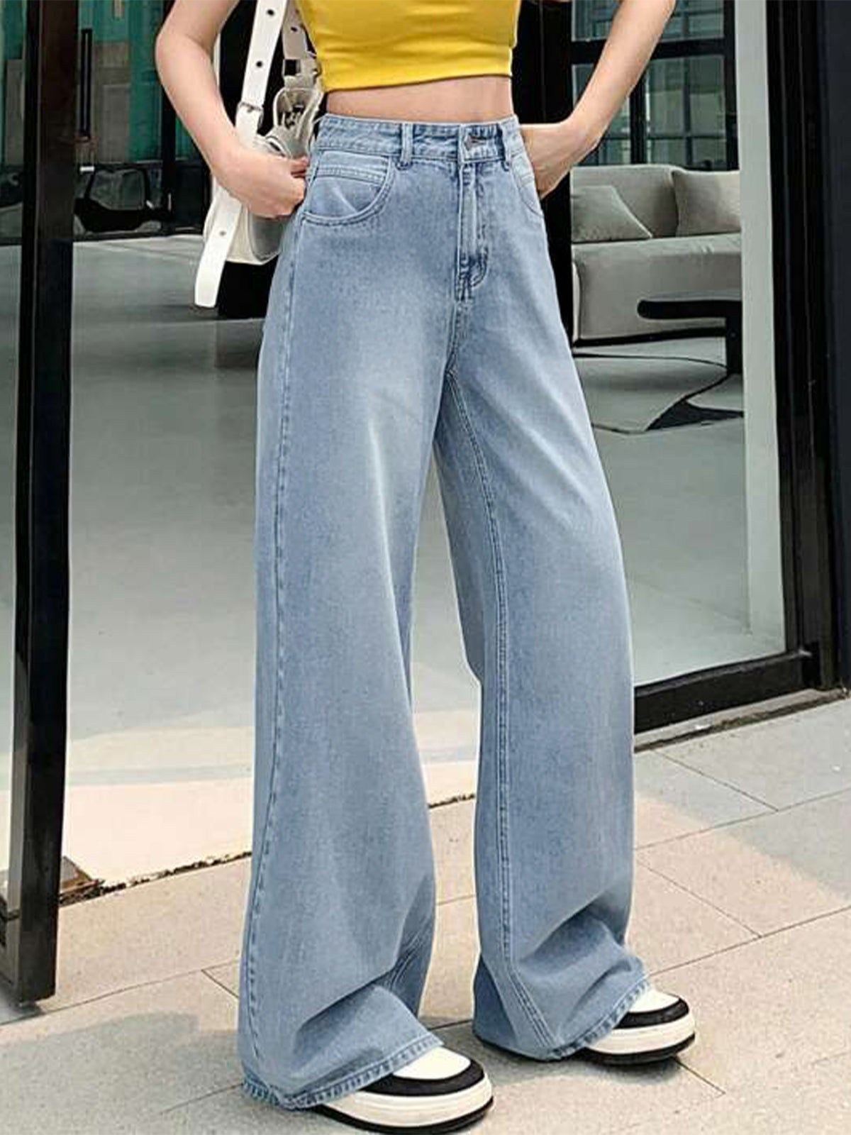90'S Ice Blue Whisker Super Wide Leg Jeans