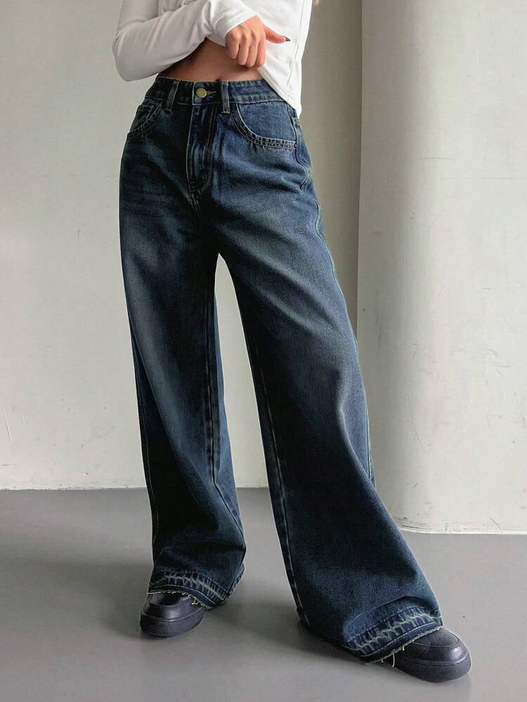 Shadow Blue Washed Y2K Super Wide Leg Jeans
