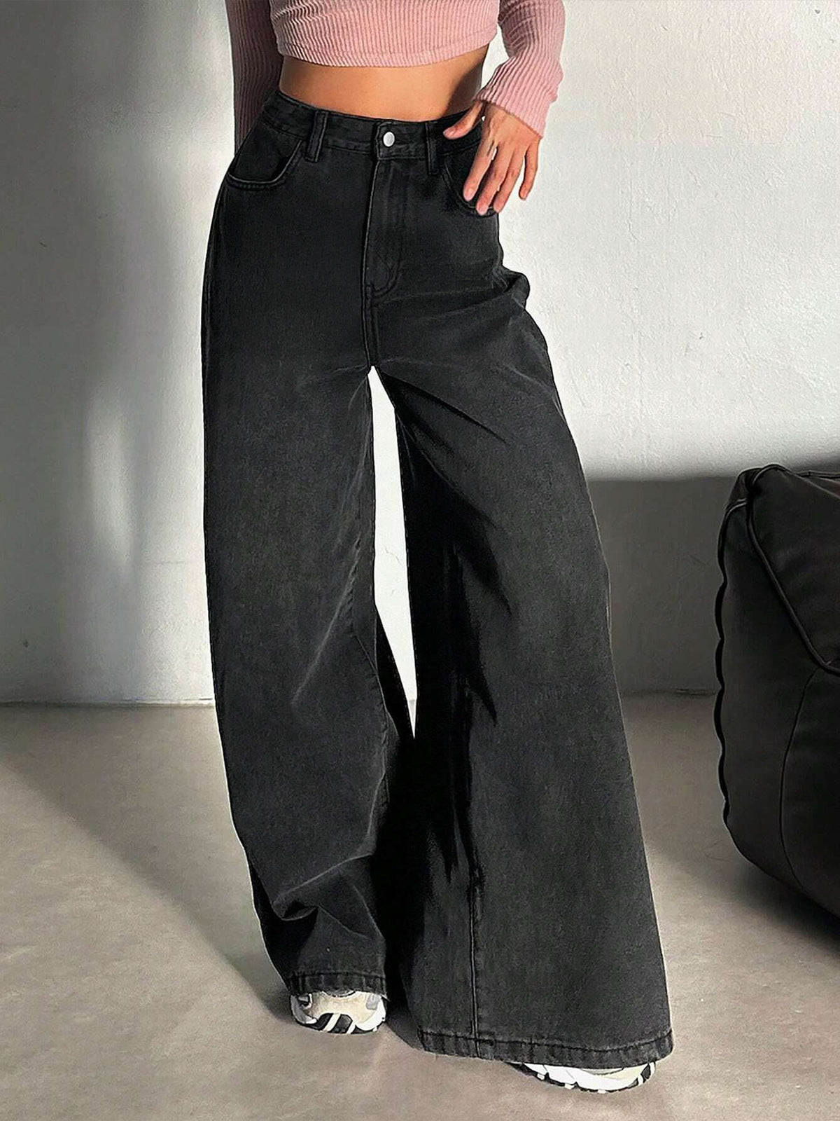 80s Graphite Black Super Wide Leg Jeans