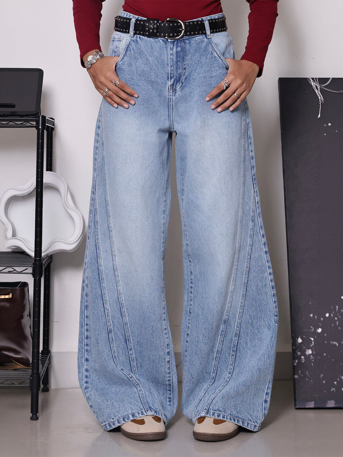 Clover Blue Panelled Super Wide Leg Jeans