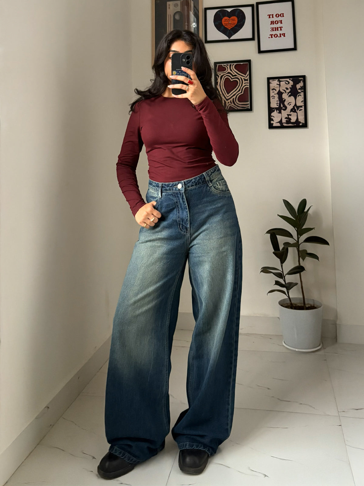 Astral Blue Washed Wide Leg Jeans