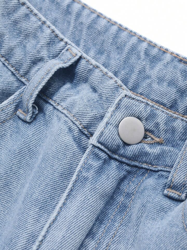90'S Ice Blue Whisker Super Wide Leg Jeans