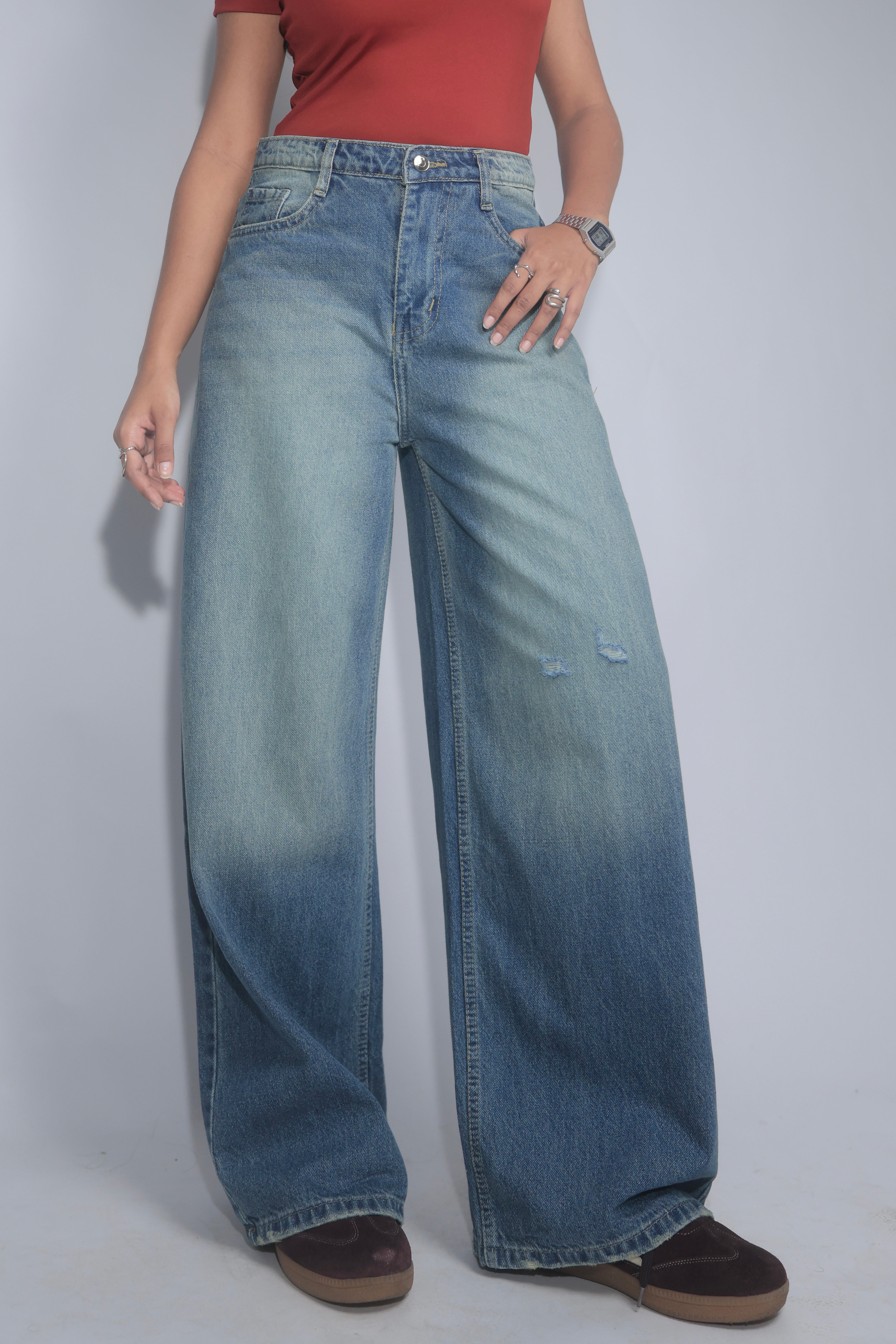 Airy Blue Washed Wide Leg Jeans