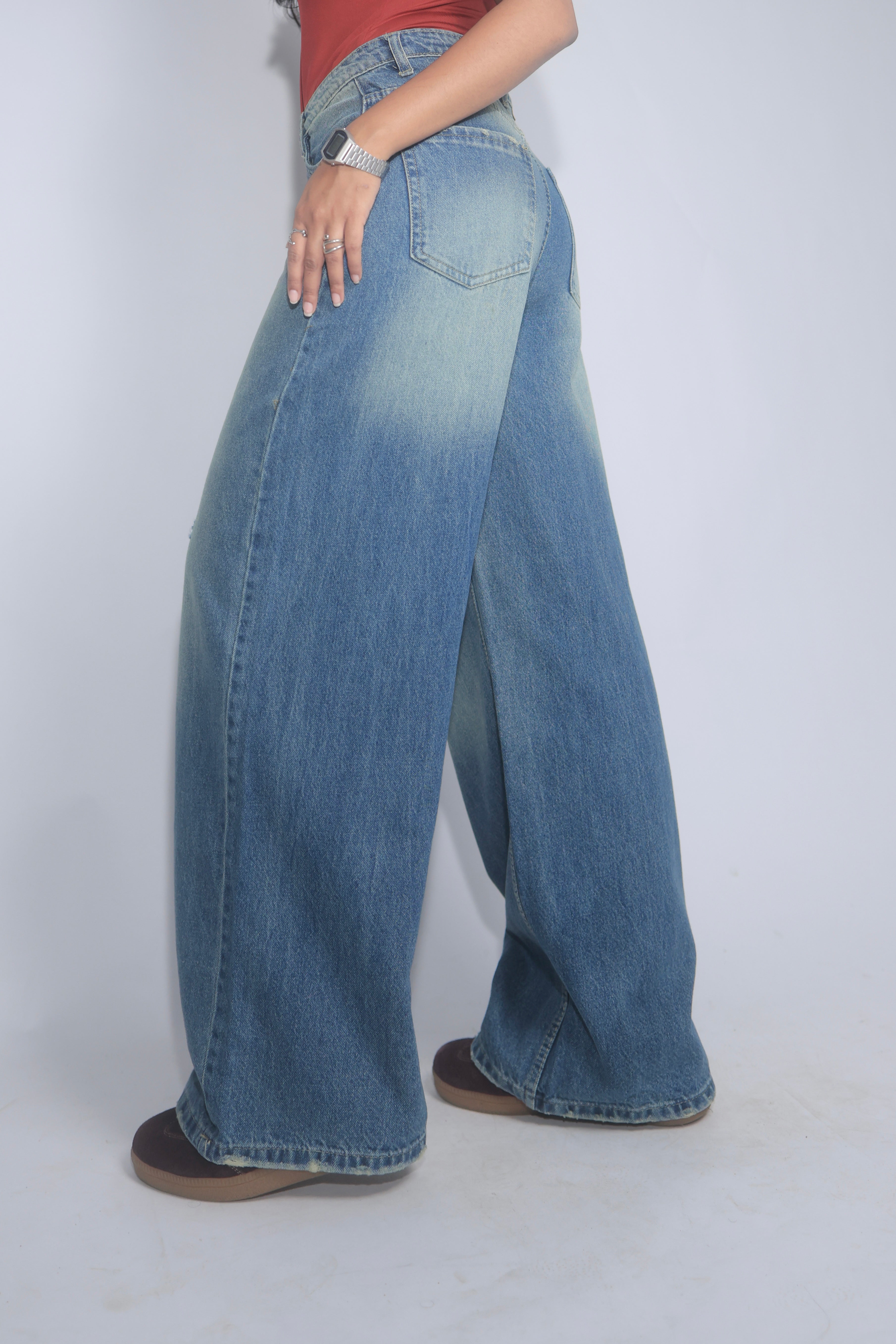 Airy Blue Washed Wide Leg Jeans