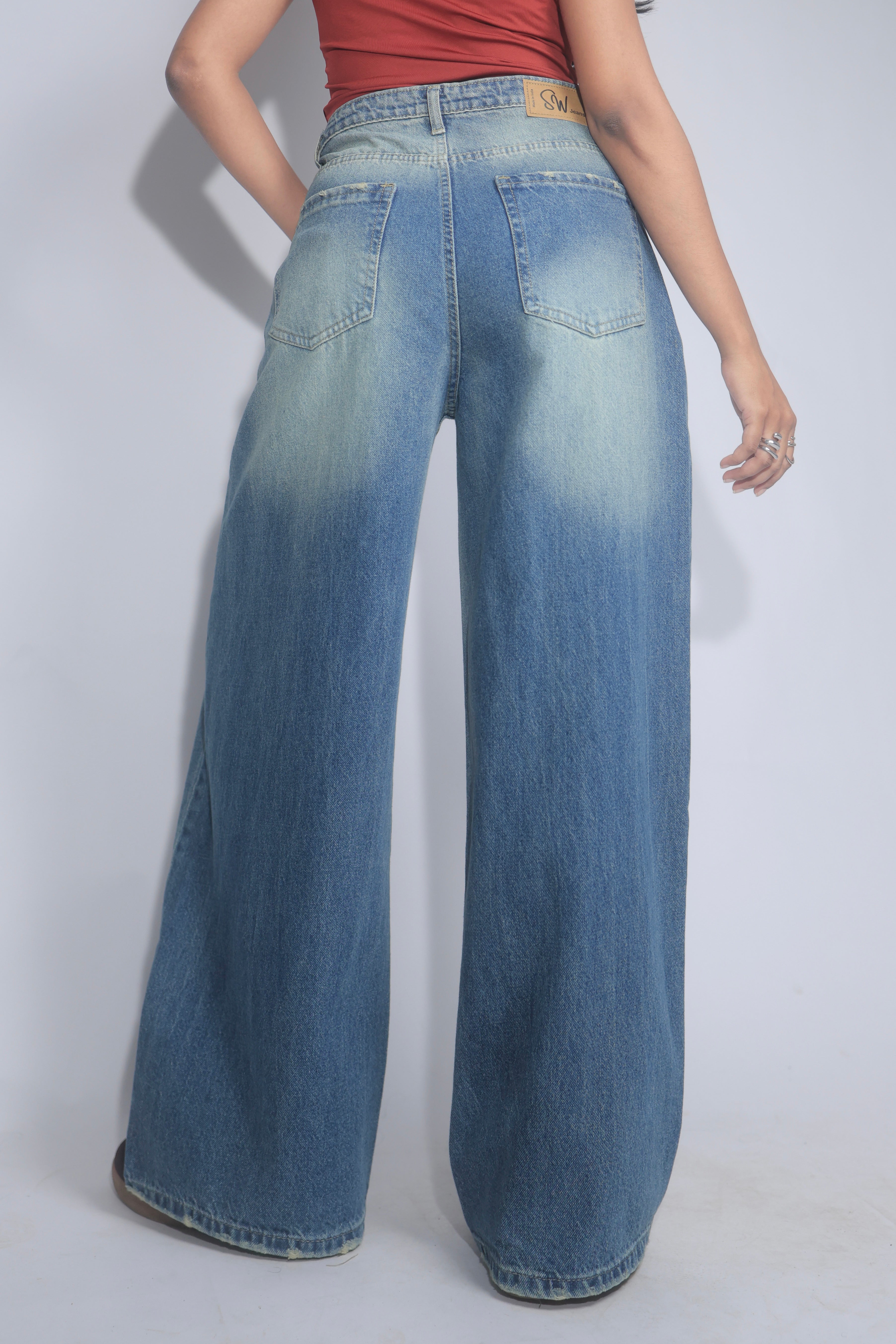 Airy Blue Washed Wide Leg Jeans
