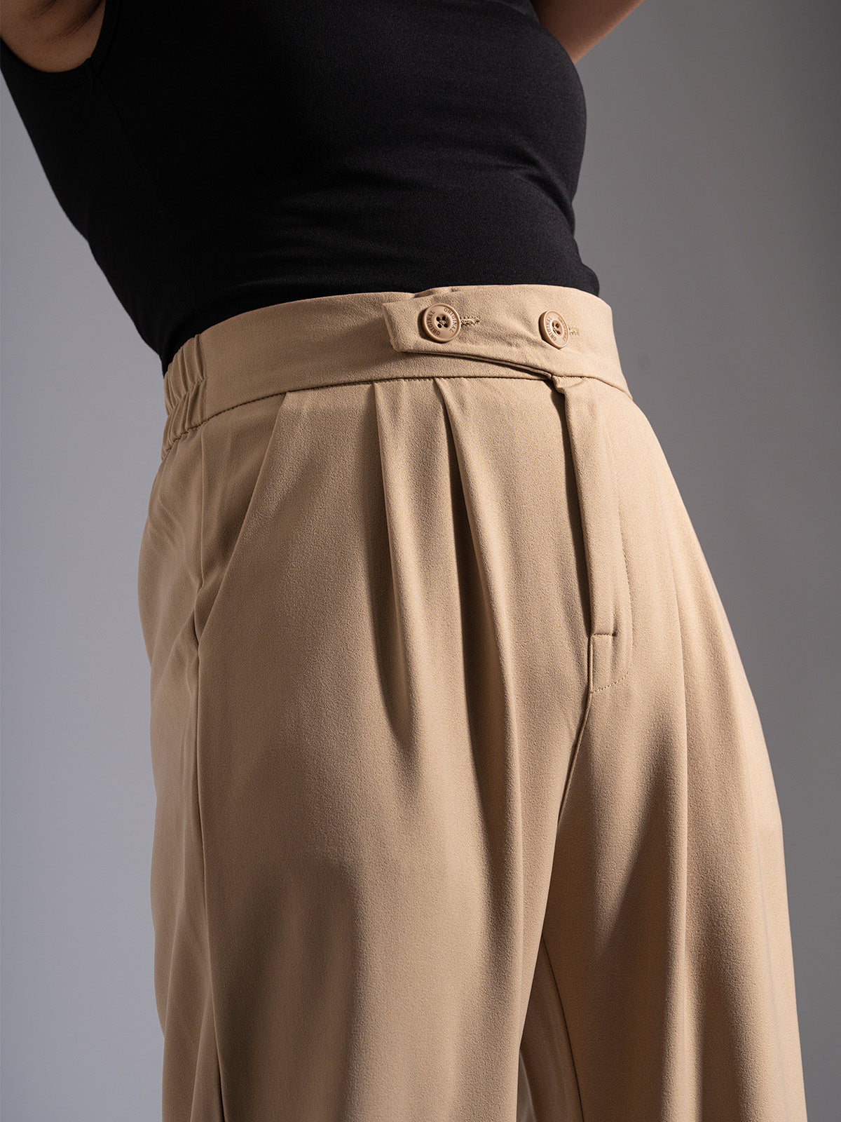 Camel Tailored Pleat Korean Pants