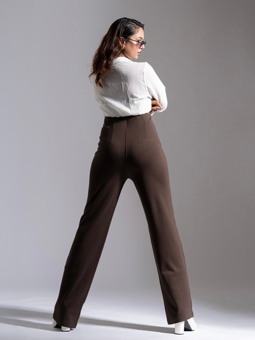 Brown Sleek Pleated Detail Korean Pants
