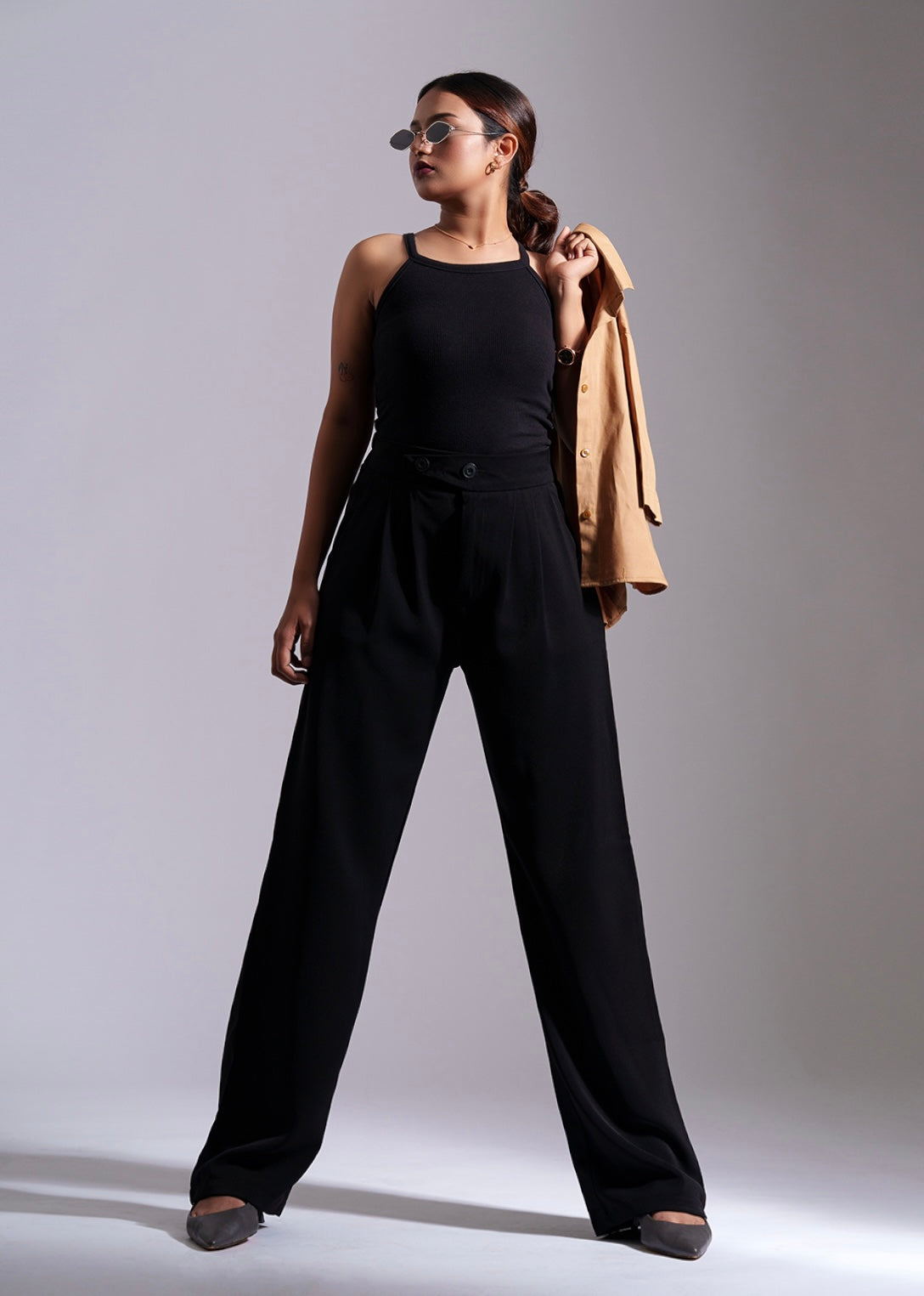 Black Tailored Pleat Korean Pants