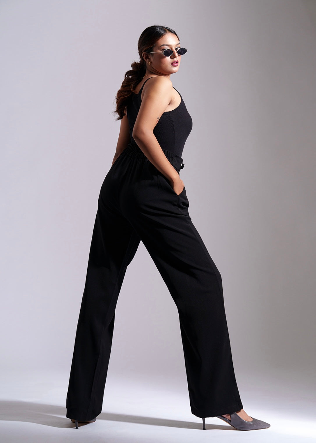 Black Tailored Pleat Korean Pants