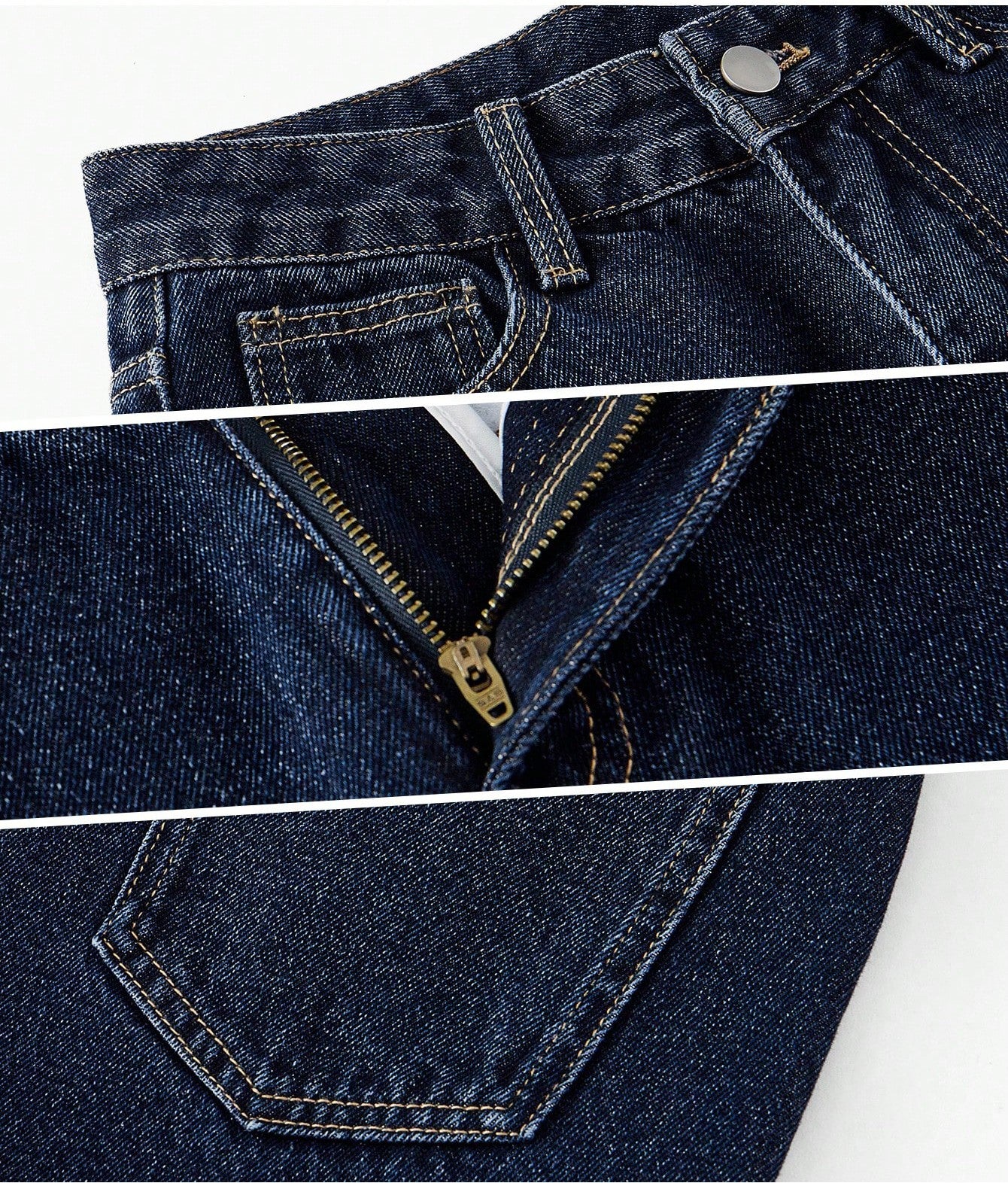 Contrast Stitch Indigo Blue Raw Washed Straight Leg Jeans