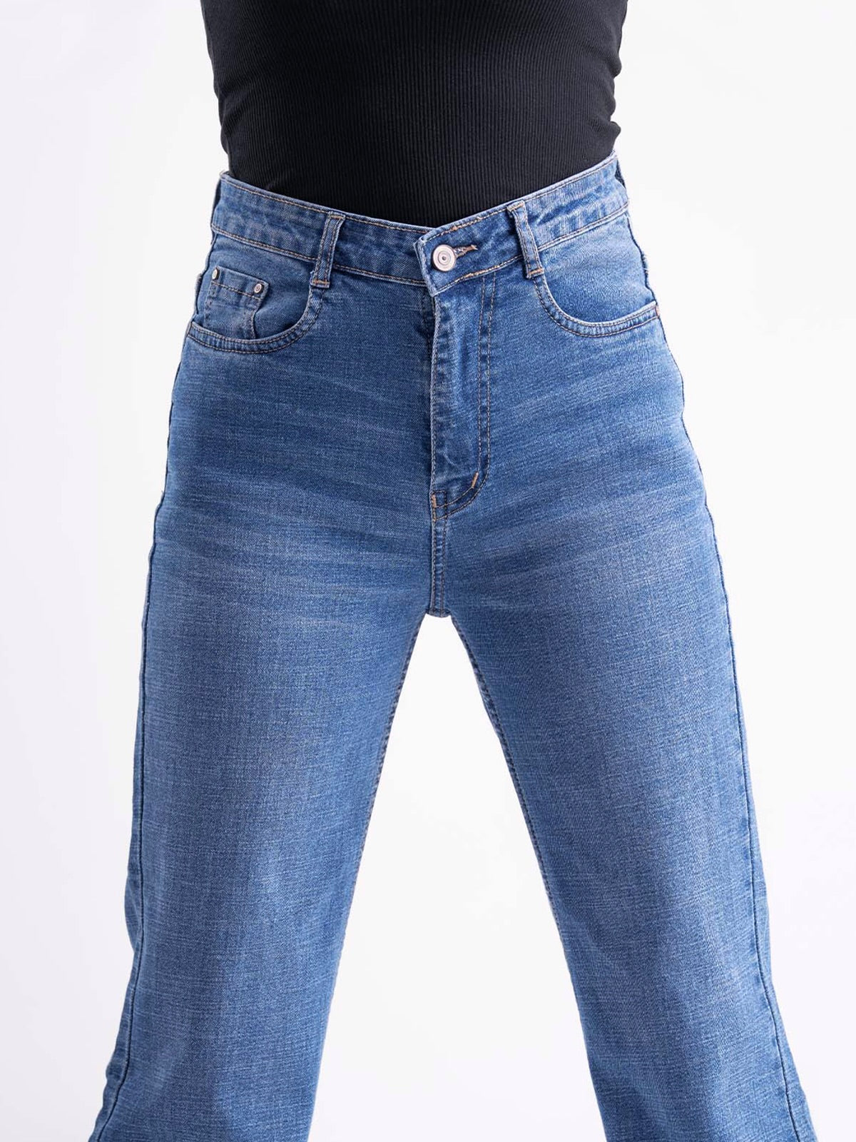 Premium Marine Blue Whisker Stretchable Straight Leg Jeans