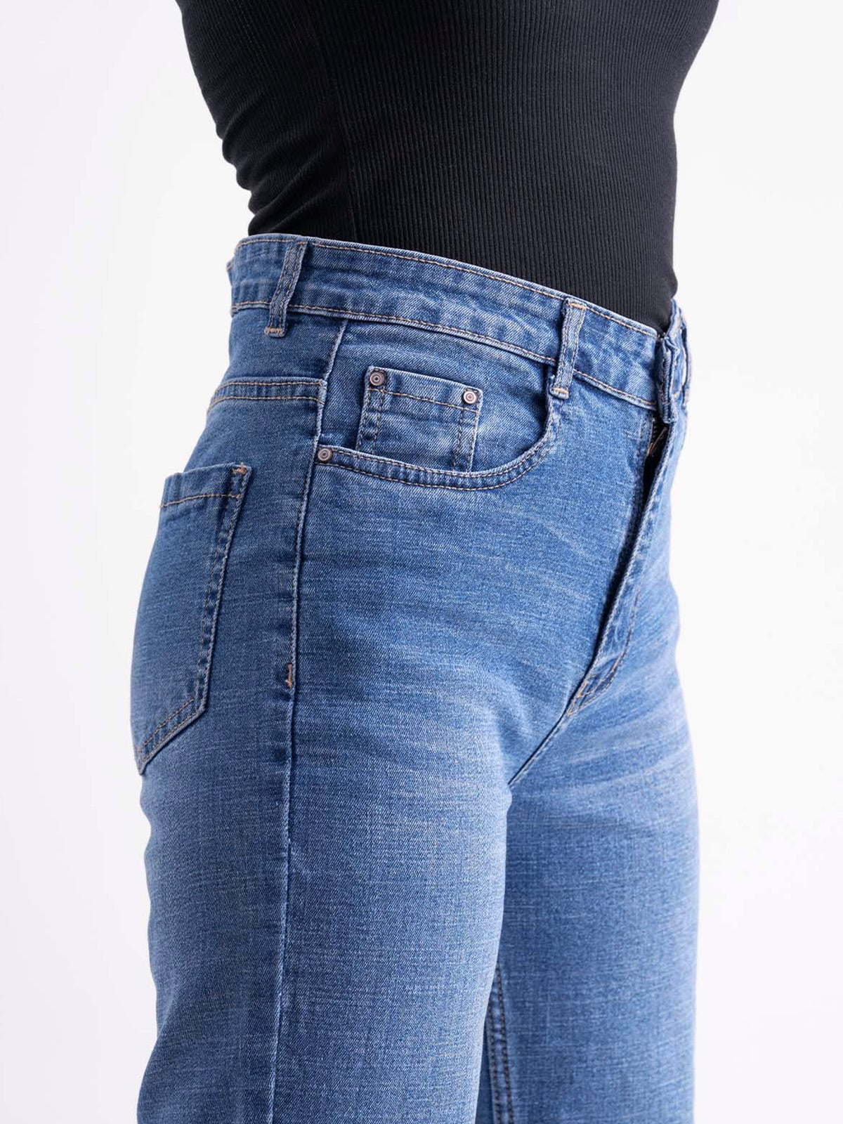 Premium Marine Blue Whisker Stretchable Straight Leg Jeans