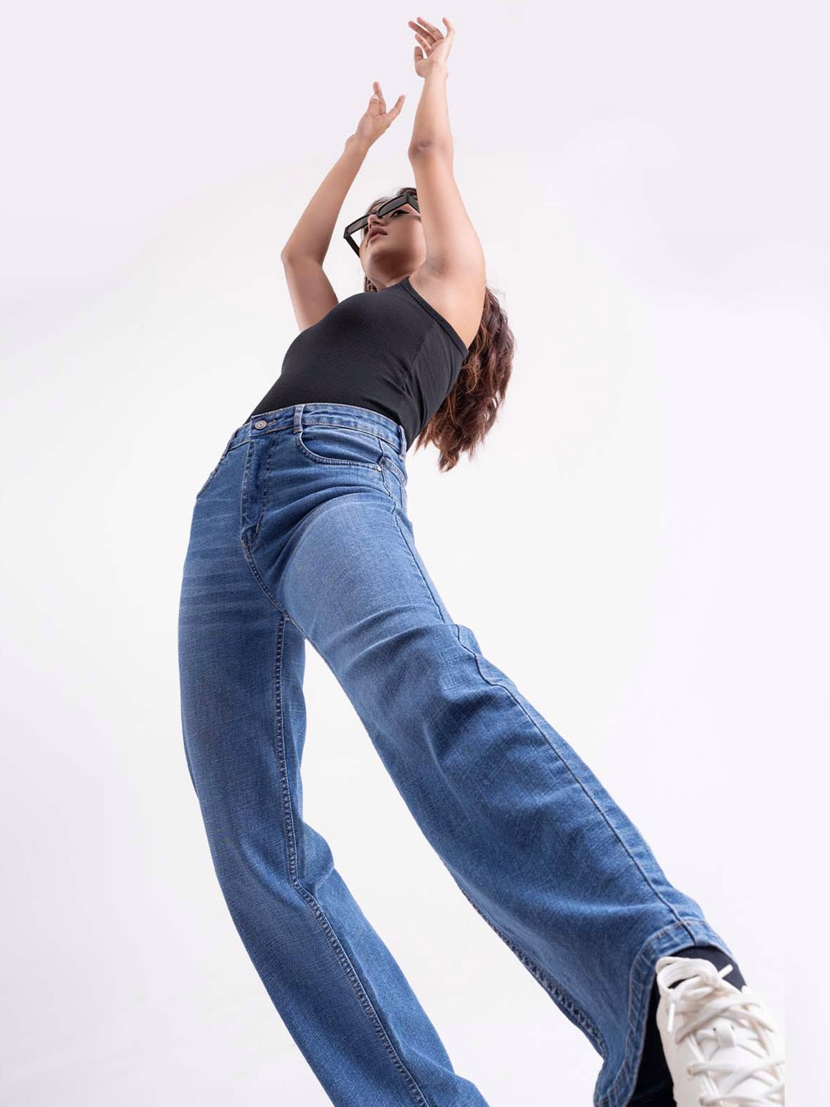 Premium Marine Blue Whisker Stretchable Straight Leg Jeans